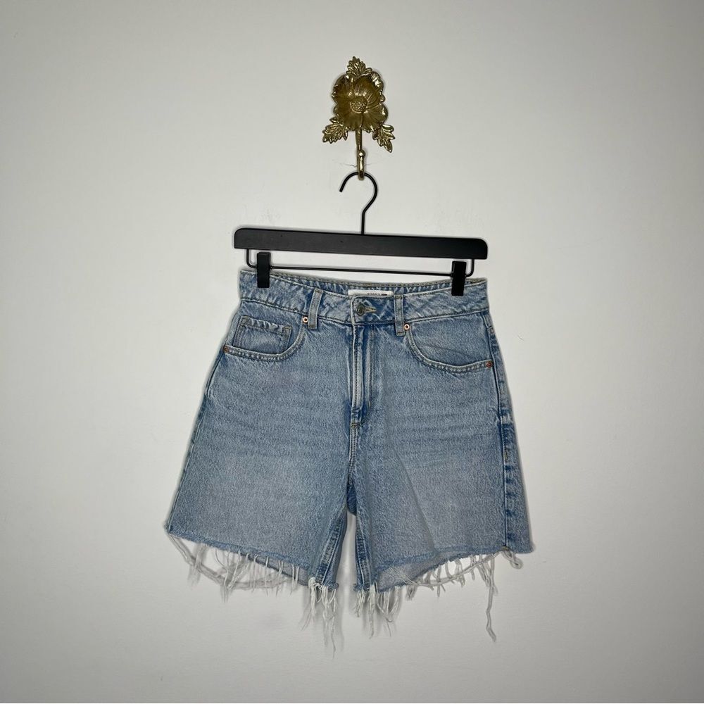 Dynamite Light Blue High-Rise Distressed Jean Shorts